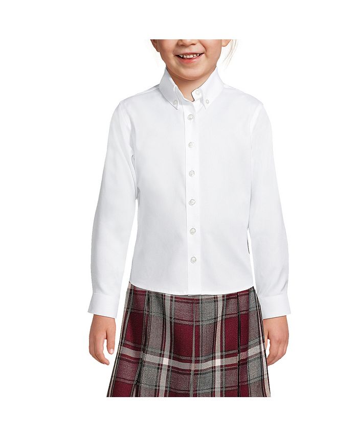 Lands' End School Uniform Girls Long Sleeve No Iron Pinpoint Shirt Macy's