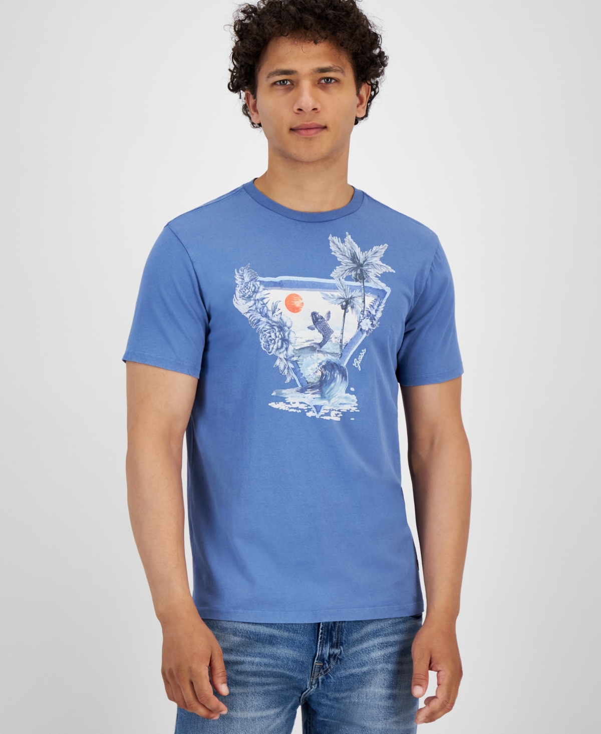Men's Blue Triangle Logo Short-sleeve Crewneck T-shirt Nordic Sea Multi | ModeSens