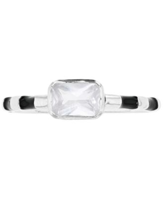 Macy's - Cubic Zirconia & Striped Enamel Ring in Sterling Silver