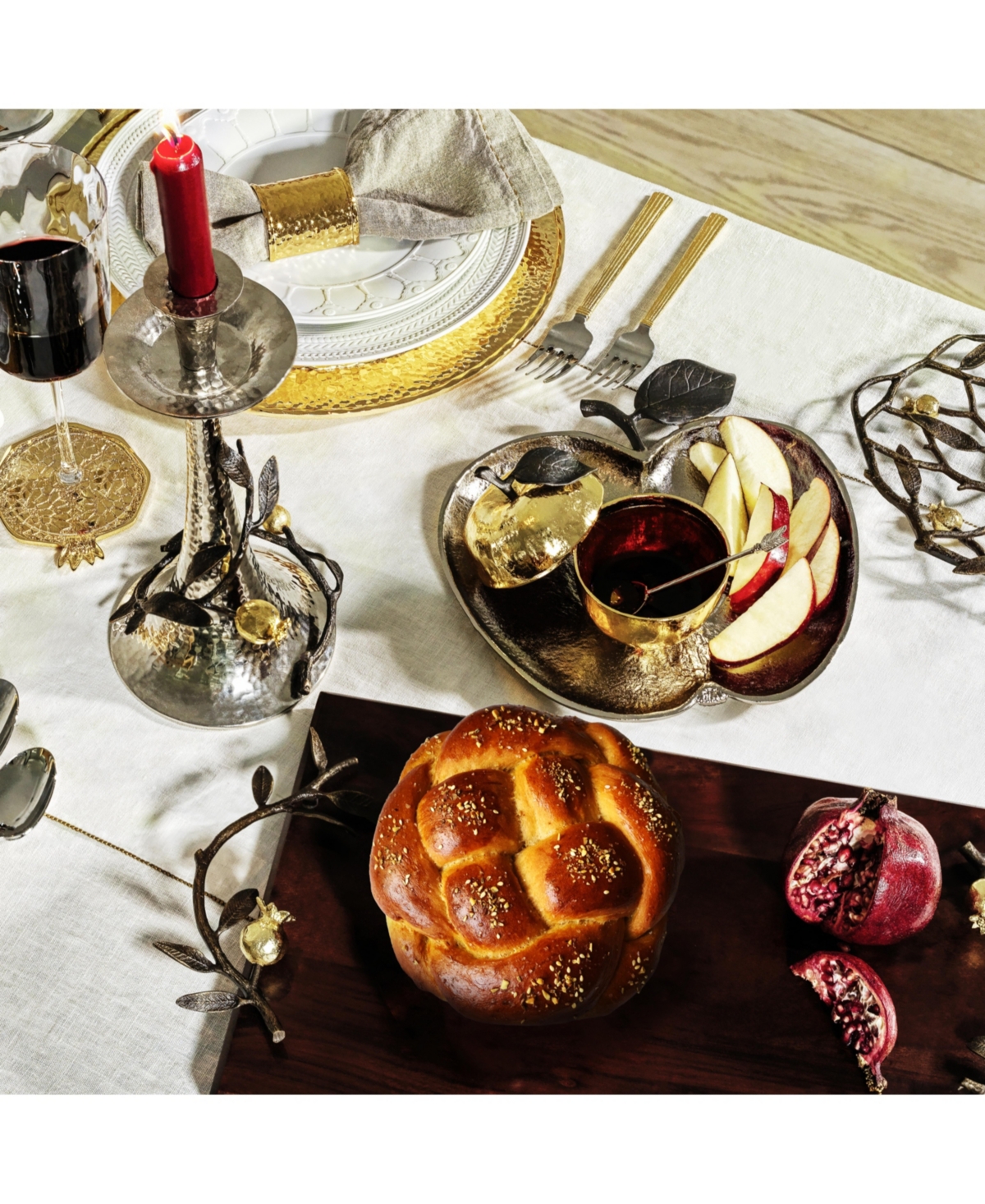 Pomegranate 2 Piece Candleholder Set - Gold- Tone
