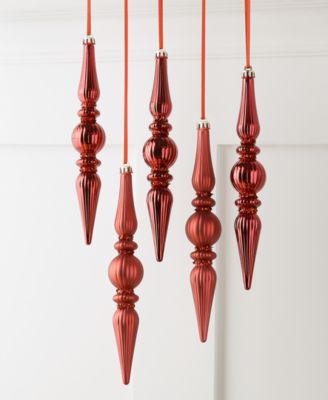 Holiday Lane - Burgundy and Blush Plastic Ribbed Finial Ornaments, Set of 5