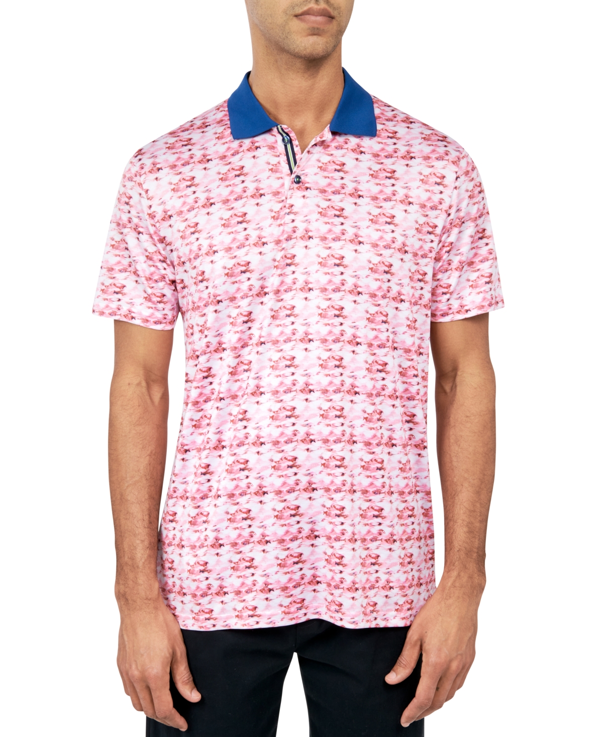 Society Of Threads Men's Regular Fit Fish Print Performance Polo Shirt In Red