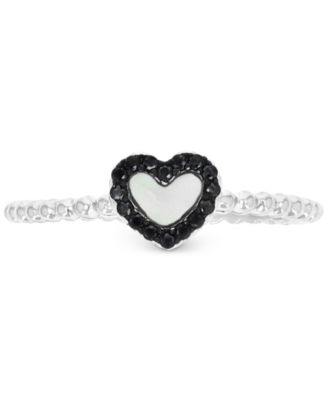 Macy's - Mother of Pearl & Black Spinel (1/10 ct. t.w.) Heart Ring in Sterling Silver