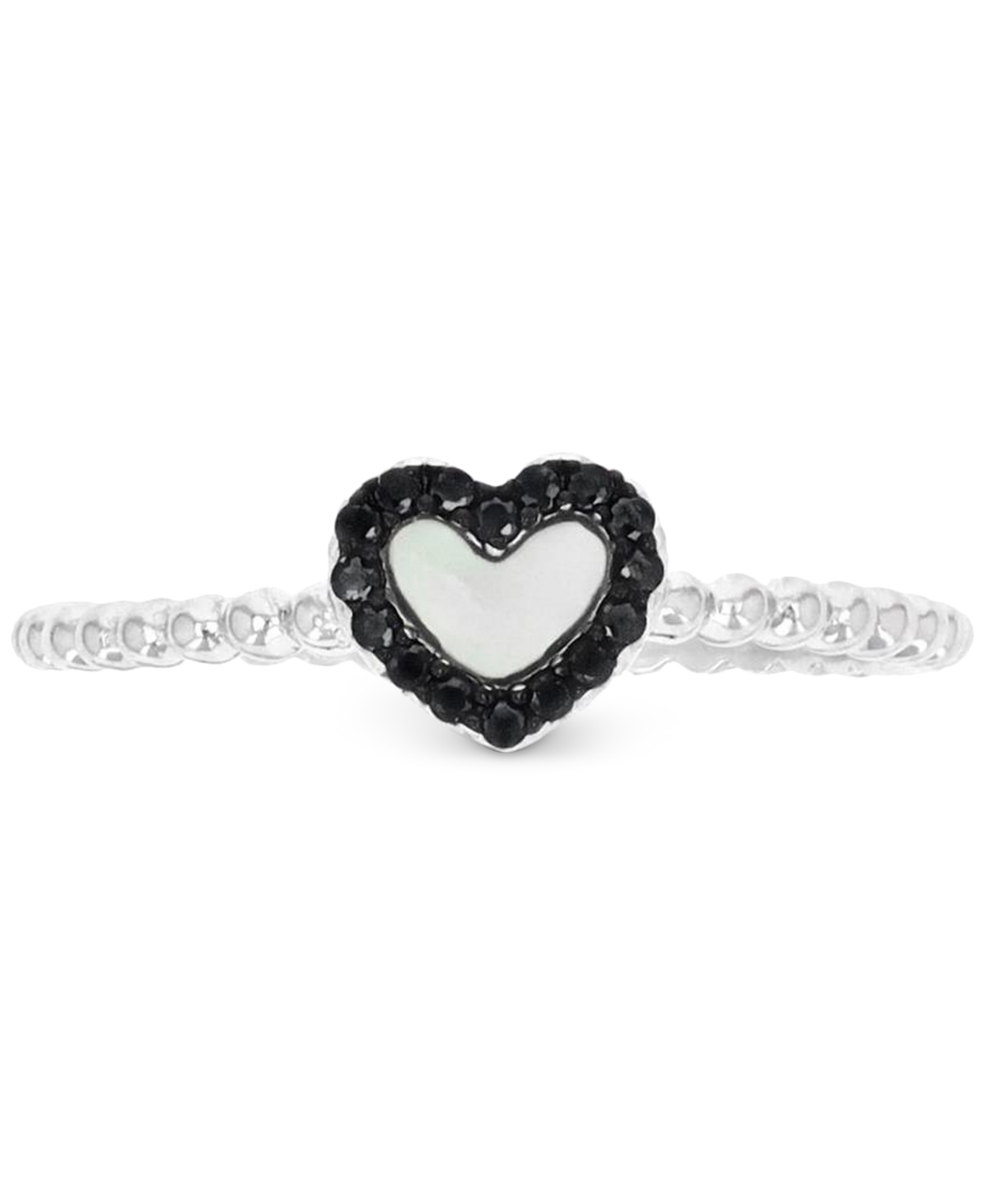 Macy's Mother Of Pearl & Black Spinel (1/10 Ct. T.w.) Heart Ring In Sterling Silver