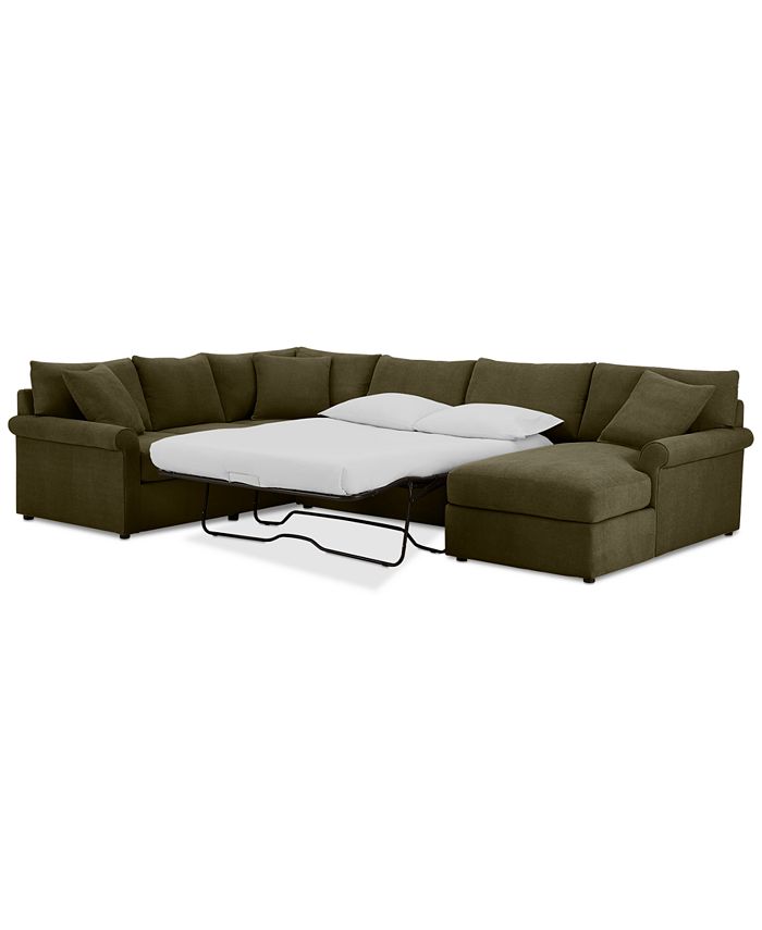 Furniture Wrenley 138" 3Pc. Fabric Sectional Chaise Sleeper Sofa