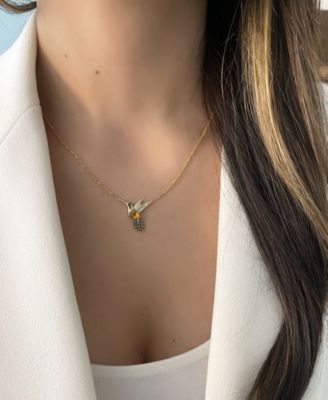 Cinnamon Citrine (1/2 ct. t.w.), Nude Diamonds (1/8 ct. t.w.), Chocolate Diamonds (1/6 ct. t.w.) & Blackberry Diamonds (1/6 ct. t.w.) Hummingbird Necklace in 14k Yellow Gold, 18" + 2" extender