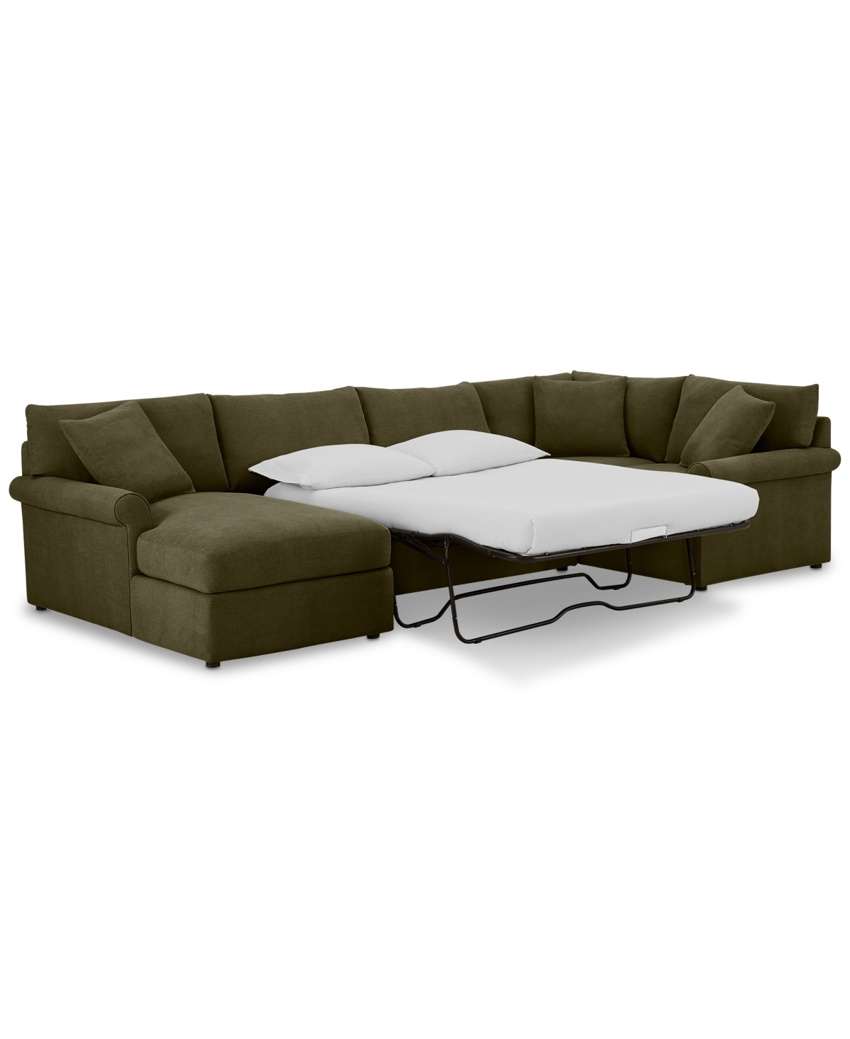 Furniture Wrenley 138" 4-pc. Fabric Modular Chaise Sleeper Sectional Sofa, Created For Macy's In Olive