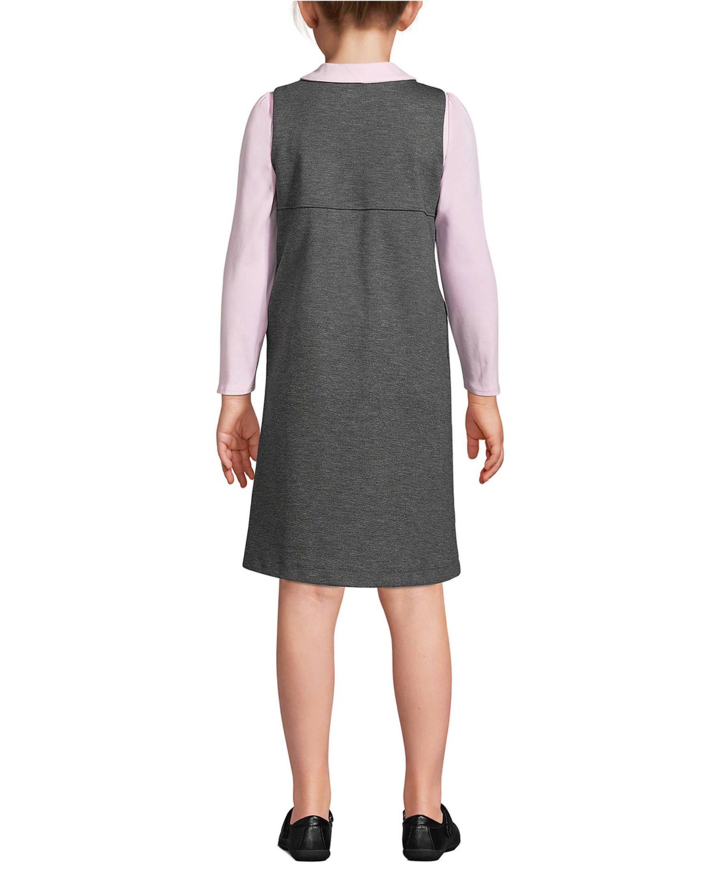 Платья Lands' End Ponte Pleat Jumper Top of Knee для девочек, цвет: Угольный меланжевый — фото 11