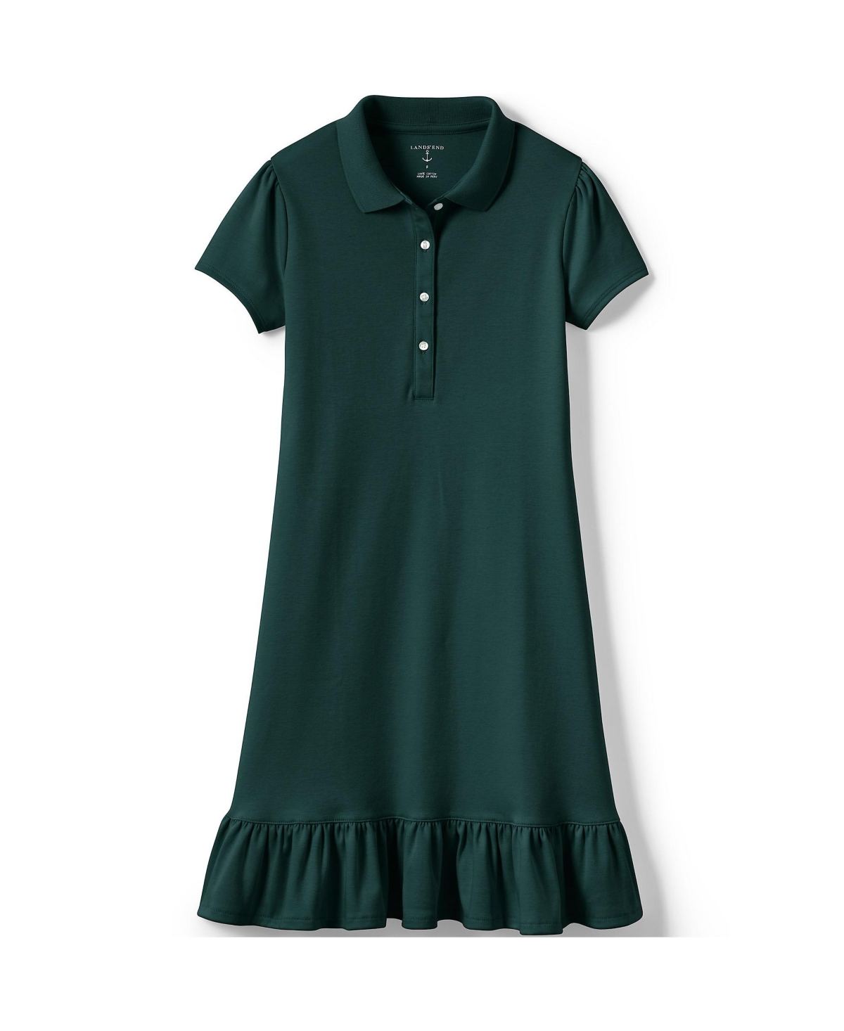 Lands' End Child School Uniform Girls Short Sleeve Knit Bottom Ruffle Dress  Below The Knee In Evergreen | ModeSens