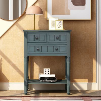 Simplie Fun Narrow Console Table, Slim Sofa Table With Three Storage Drawers And Bottom Shelf