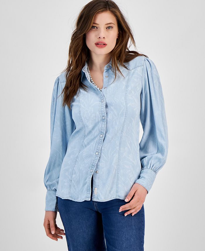 GUESS Women's Vanessa Printed LongSleeved Collared Shirt Macy's