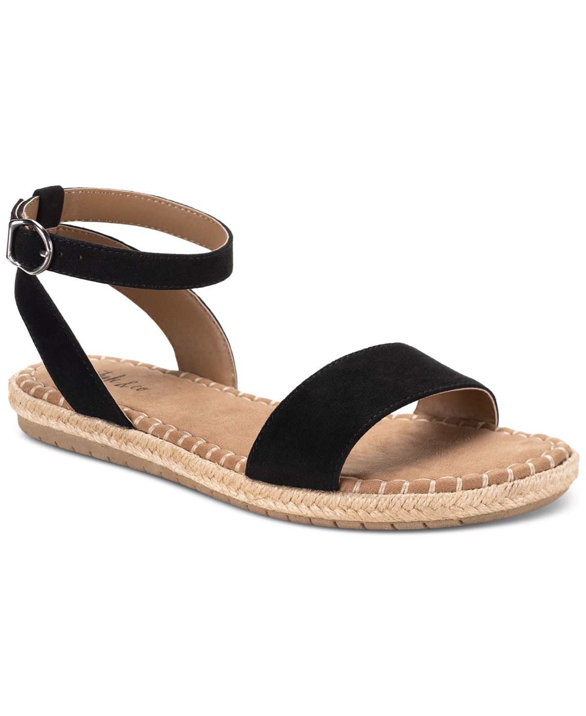 Style & Co Women's Peggyy Ankle-strap Espadrille Flat Sandals, Created For Macy's In Black Micro