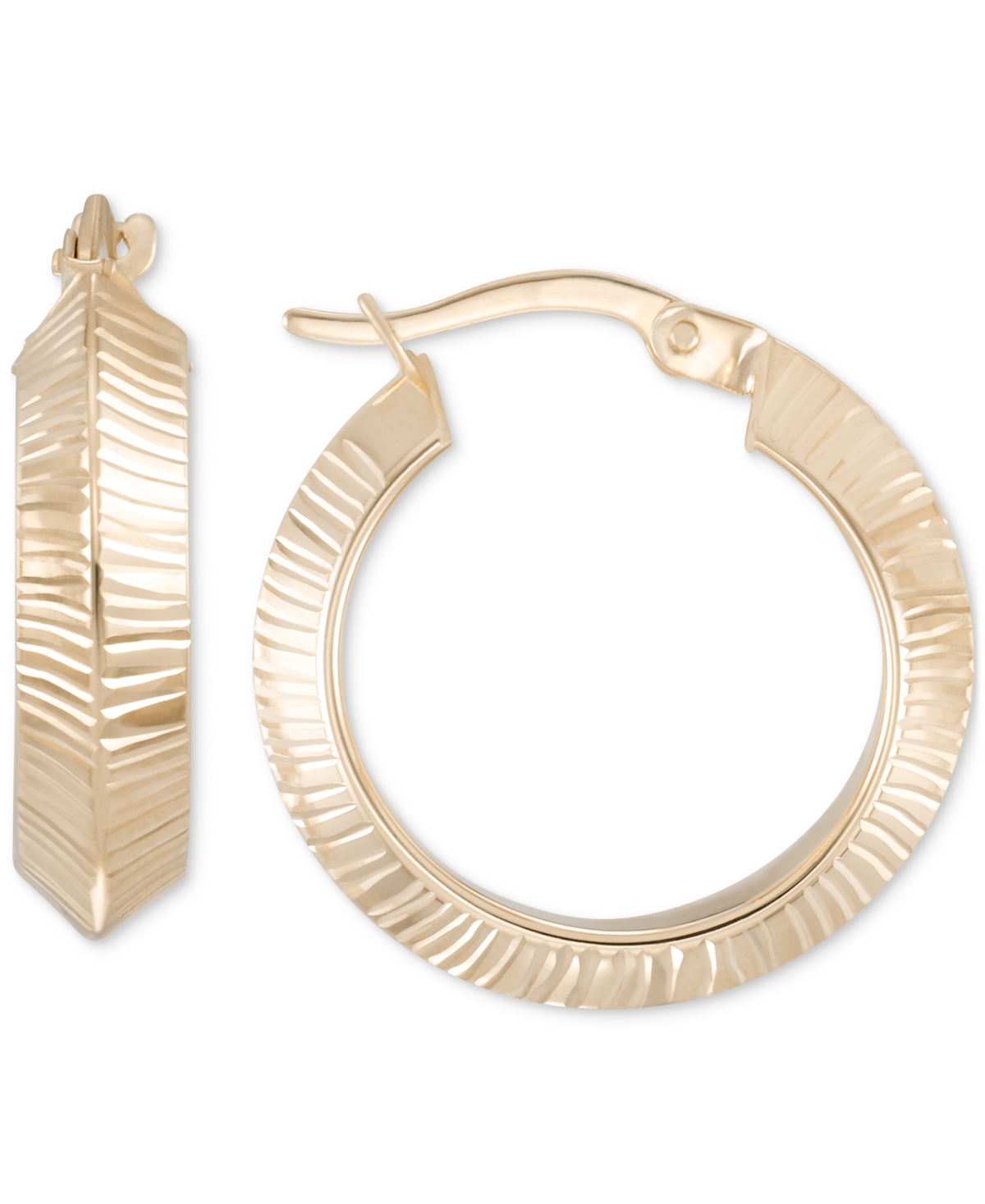 Macy's Textured Angular Small Hoop Earrings In 10k Gold, 7/8"