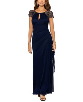 XSCAPE Women's Beaded Cap-Sleeve Ruched Gown - Macy's