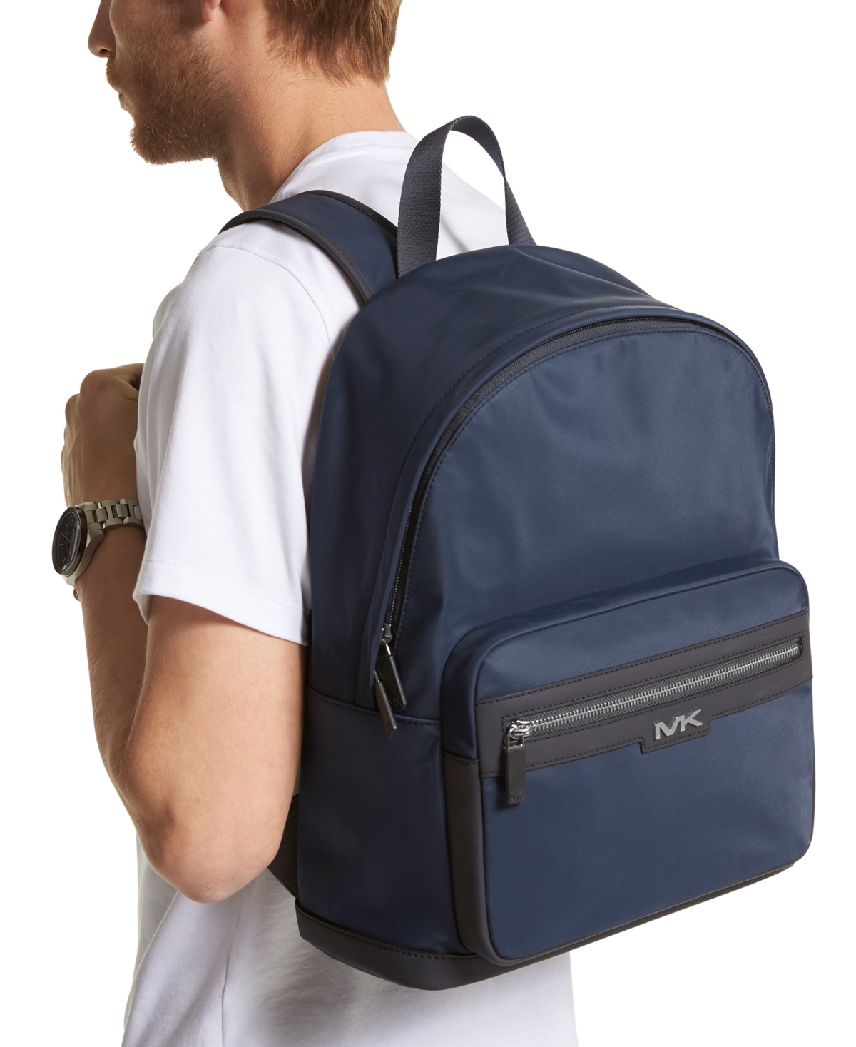 Shop Michael Kors Men's Malone Adjustable Solid Nylon Backpack In Navy