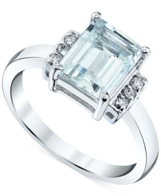 Macy's - Aquamarine (2 ct. t.w. ) & Diamond (1/10 ct. t.w.) Ring in Sterling Silver