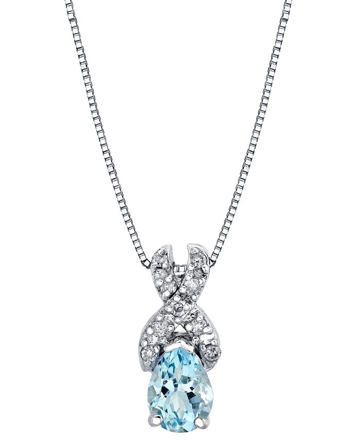 Macy s Aquamarine 5 8 ct. t.w. Diamond 1 10 ct. t.w. 18 Pendant Necklace in 14k White Gold Macy s