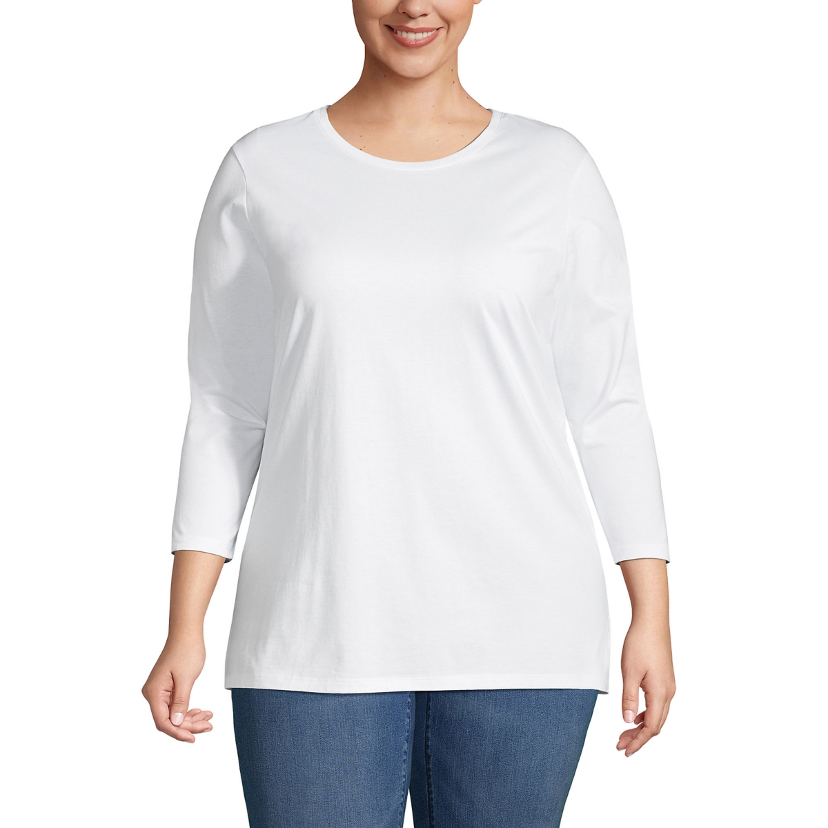 Women's Plus Size 3/4 Sleeve Cotton Supima Crewneck Tunic - White