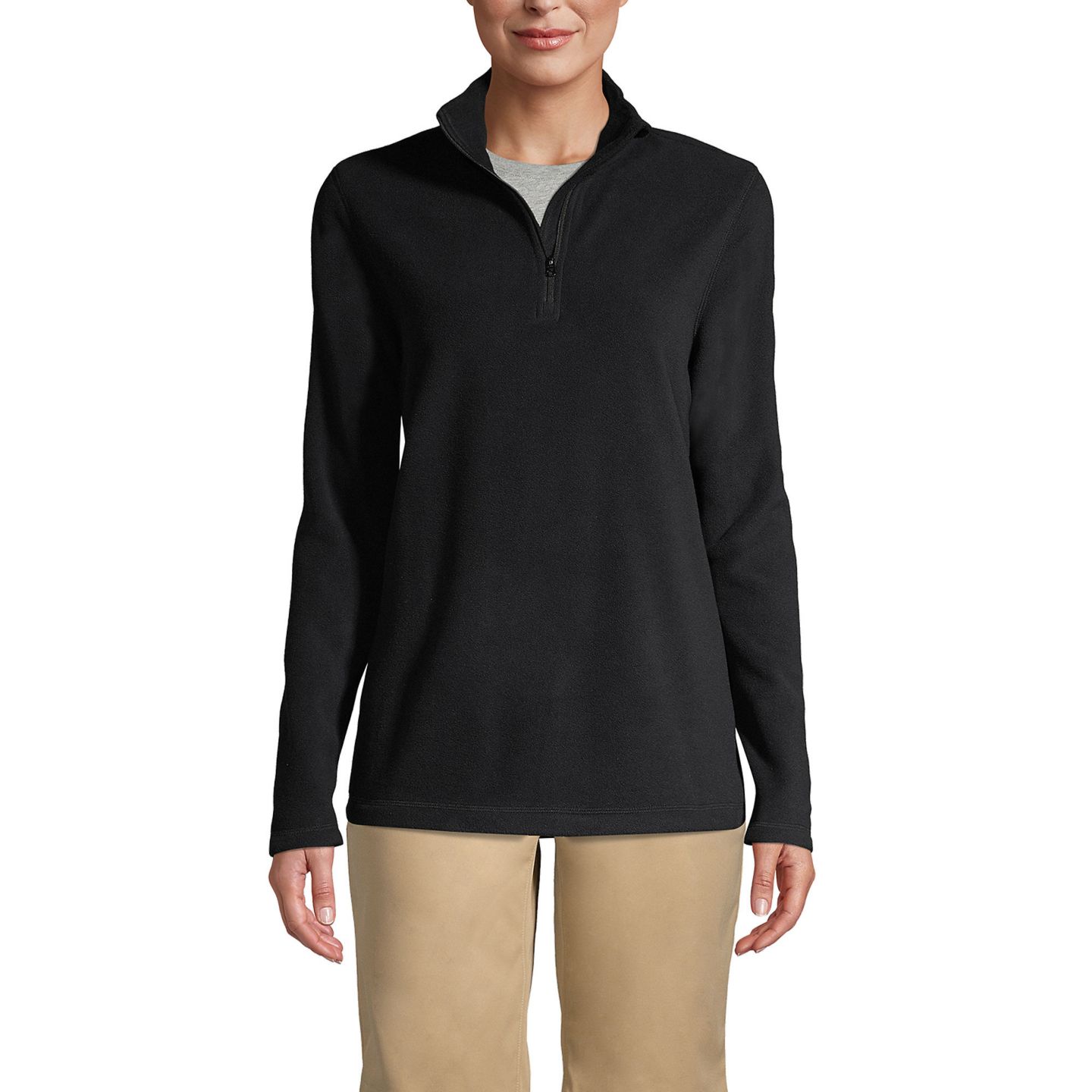 Женский свитер Lands' End Lightweight Fleece Quarter Zip Pullover, цвет: Чёрный — фото 1