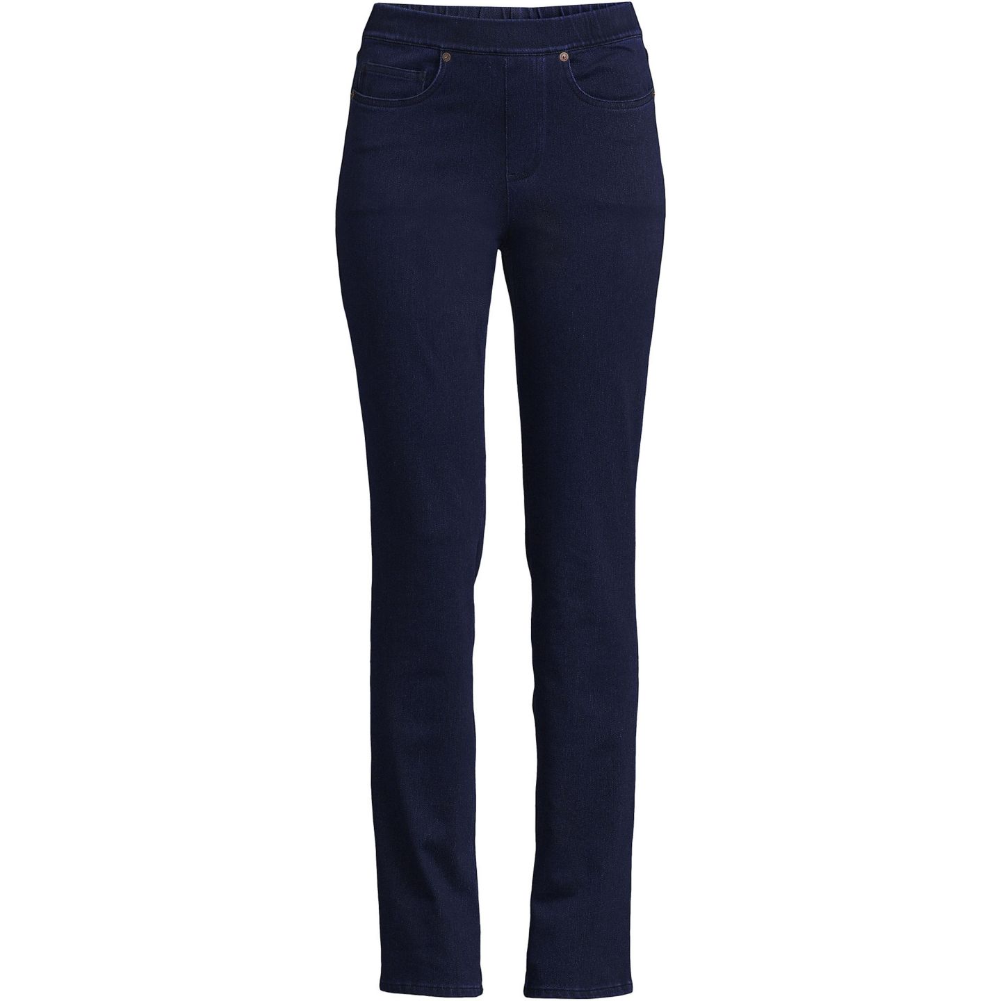 Женские джинсы Lands' End Plus Size Starfish Mid Rise Knit Denim Straight, цвет: Тёмный индиго — фото 5