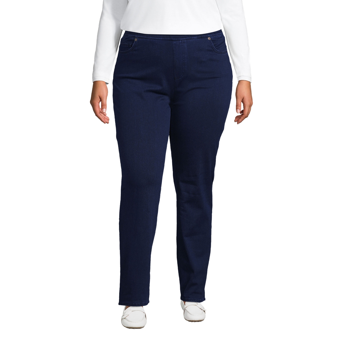 Plus Size Starfish Mid Rise Knit Denim Straight Jeans - Light brook