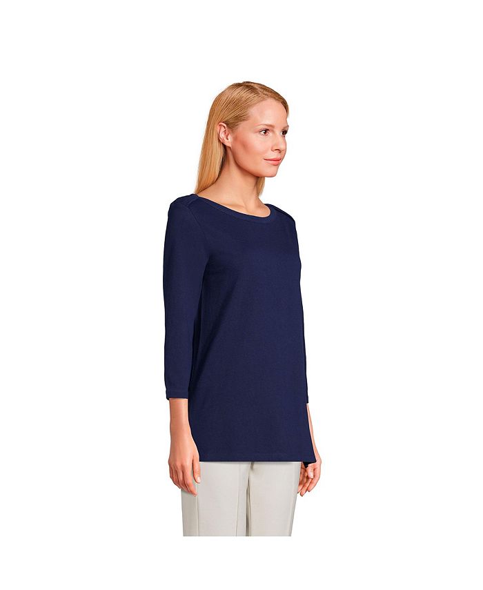 Lands' End Women's 3/4 Sleeve Heavyweight Jersey Boatneck Button Back
