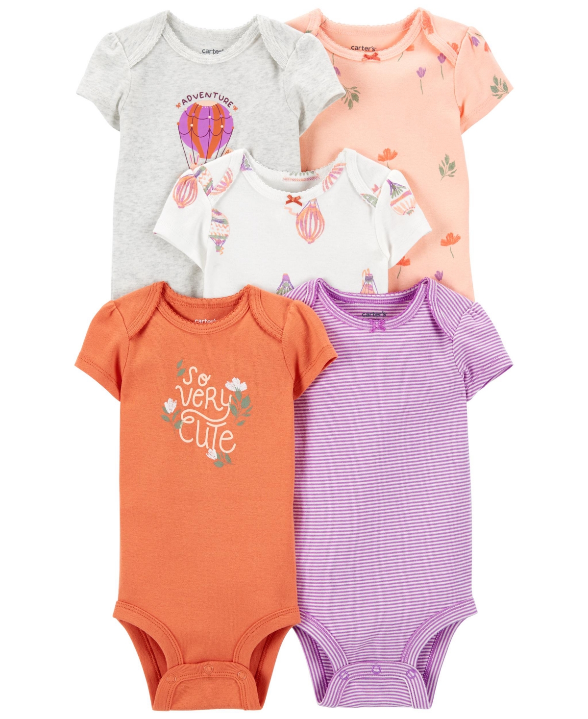 Carter's Baby Girls Short Sleeve Bodysuits, Pack Of 5 In Multi