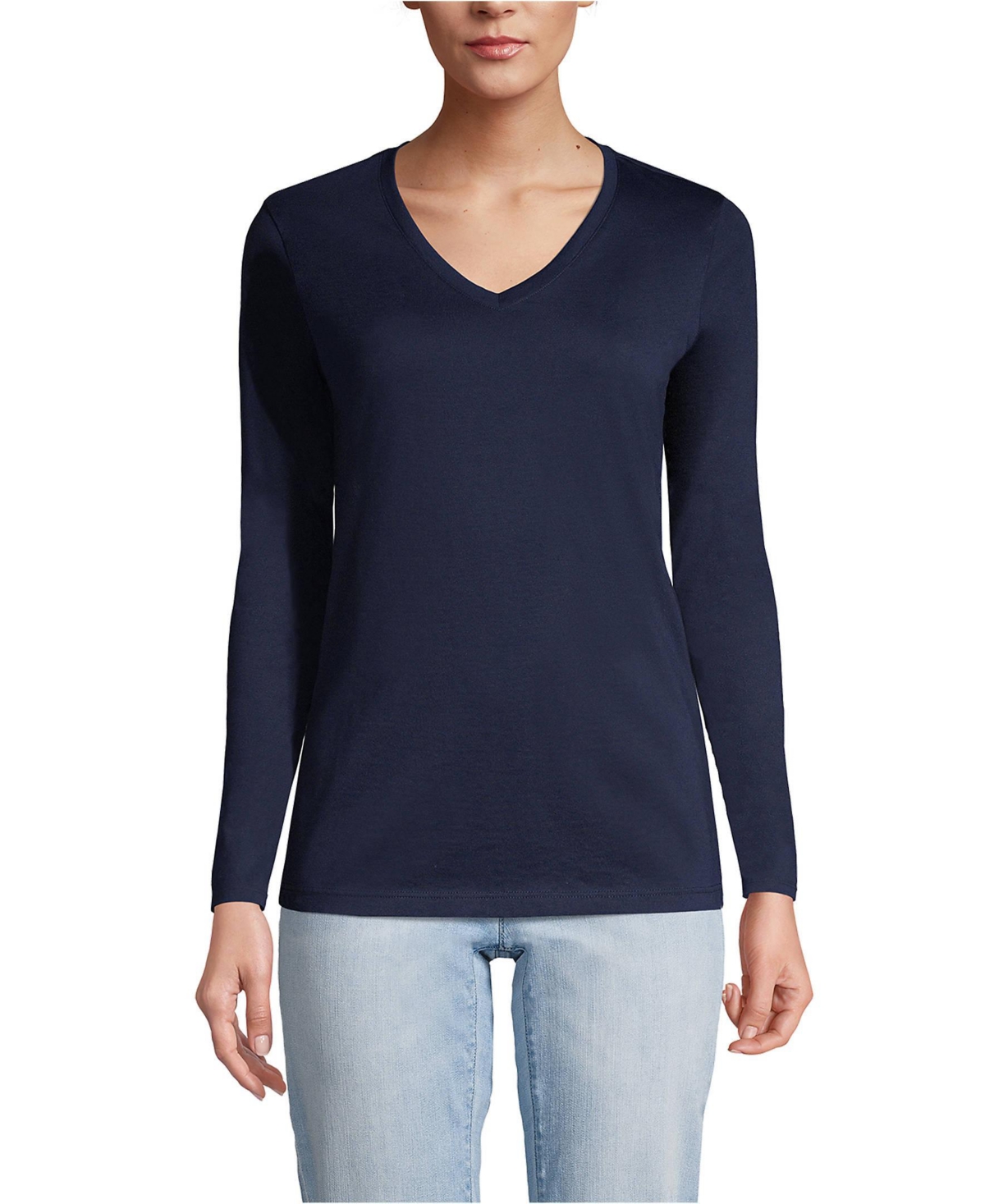 Lands' End Women's Relaxed Supima Cotton Long Sleeve V-Neck T-Shirt