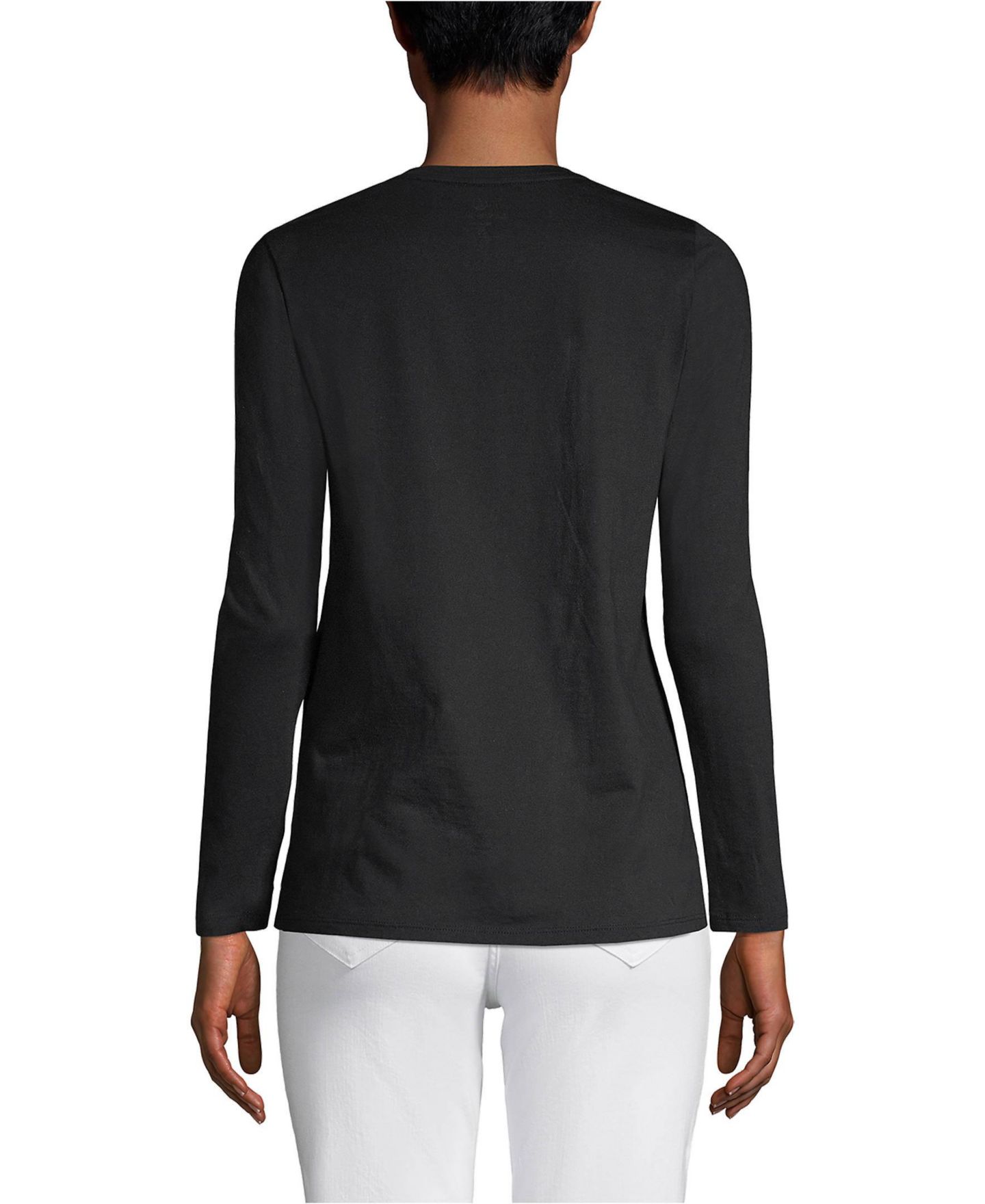 Женская футболка Lands' End Supima Cotton Long Sleeve V-Neck, цвет: Чёрный — фото 15