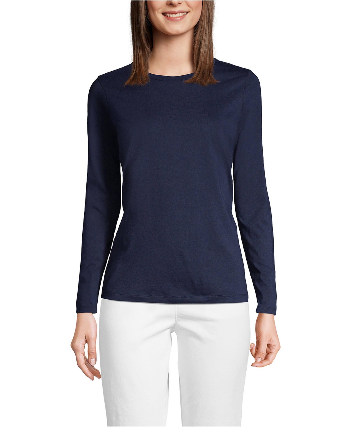Women's Petite Relaxed Supima Cotton Long Sleeve Crew Neck T-Shirt - Ivory