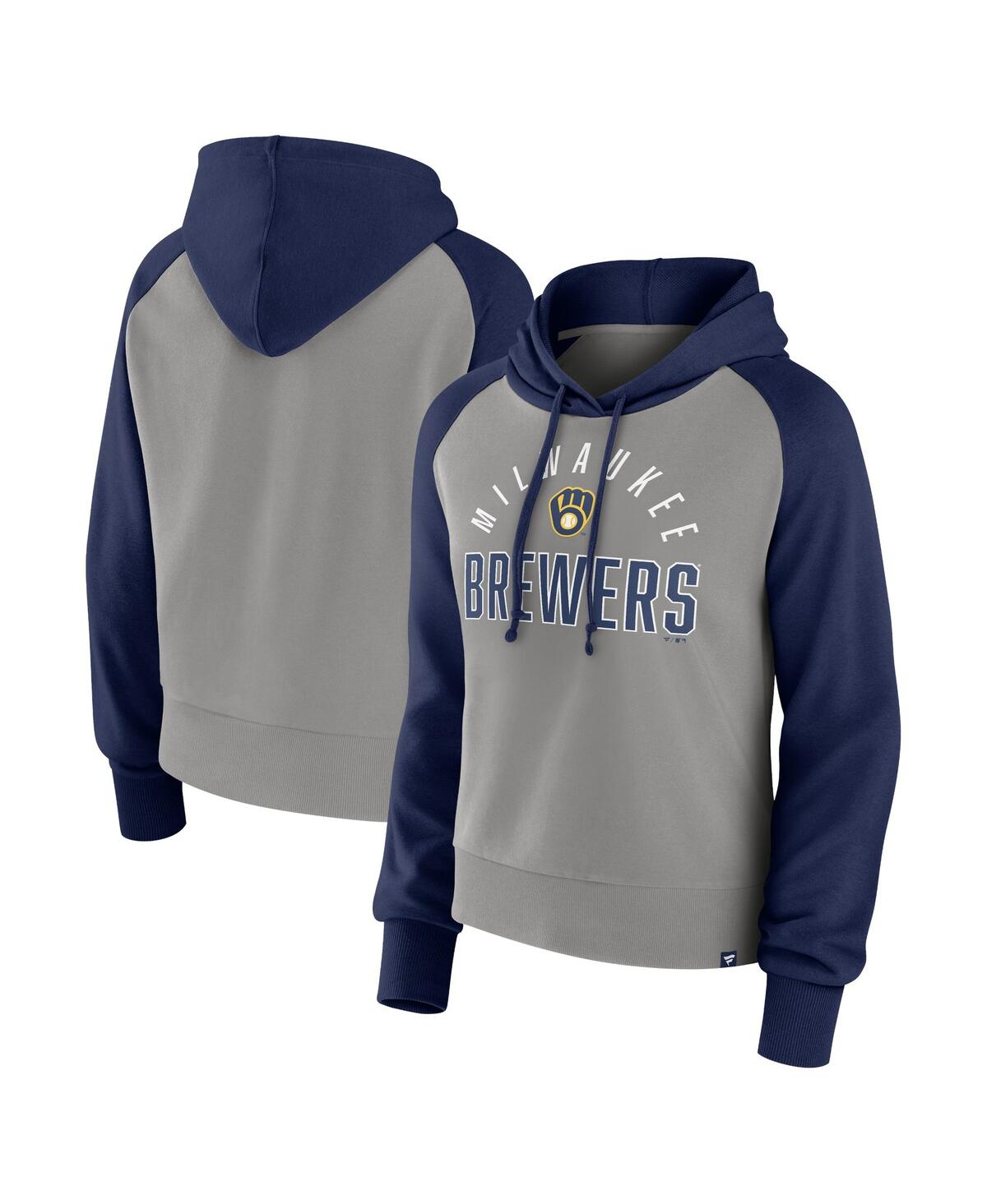Fanatics Women's  Navy, Gray Milwaukee Brewers Pop Fly Pullover Hoodie In Navy,gray
