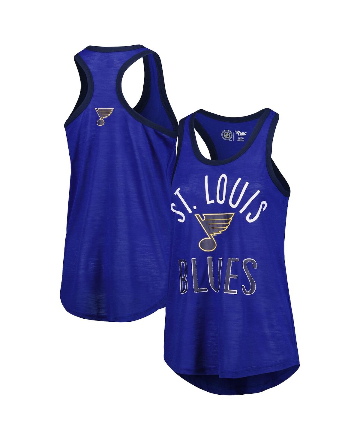 Shop G-iii 4her By Carl Banks Women's  Royal St. Louis Blues First Base Racerback Scoop Neck Tank Top