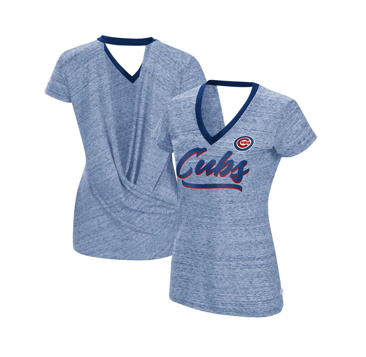 Women's Royal Chicago Cubs Halftime Back Wrap Top V-Neck T-shirt