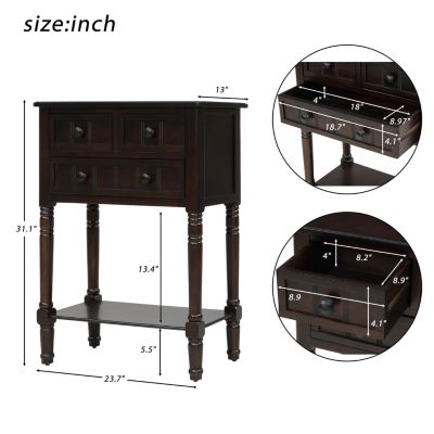 Narrow Console Table, Slim Sofa Table With Three Storage Drawers And Bottom Shelf