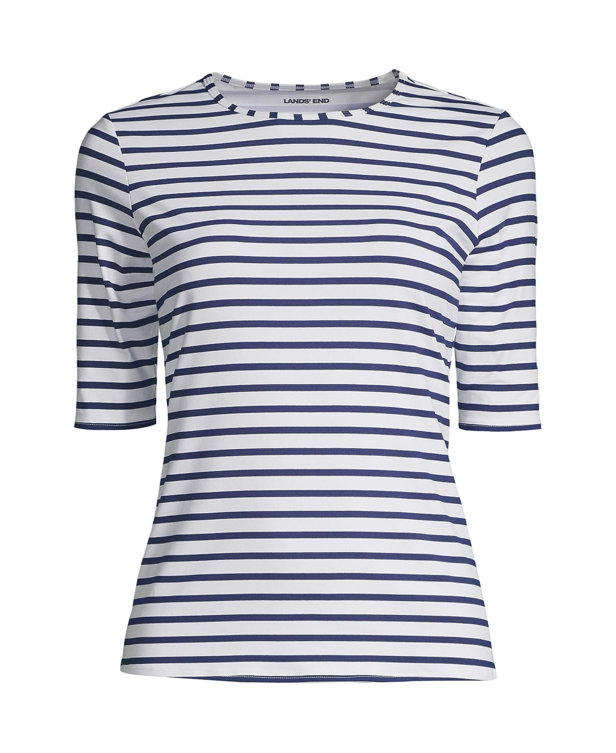 Lands' End Petite Crew Neck Guard Upf 50 Sun Protection Swim Tee -deep sea stripe