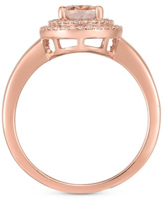 Morganite (1 ct. t.w.) & Diamond (1/5 ct. t.w.) Double Halo Ring in 14k Rose Gold
