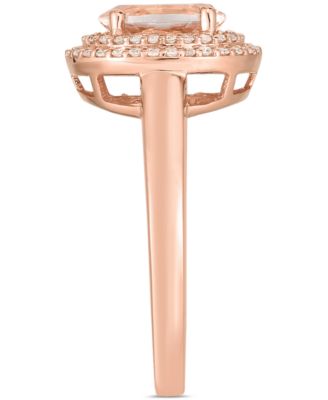 Morganite (1 ct. t.w.) & Diamond (1/5 ct. t.w.) Double Halo Ring in 14k Rose Gold