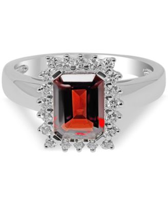 Garnet (1-3/4 ct. t.w.) & White Topaz (1/3 ct. t.w.) Halo Ring in Sterling Silver (Also available in Peridot)