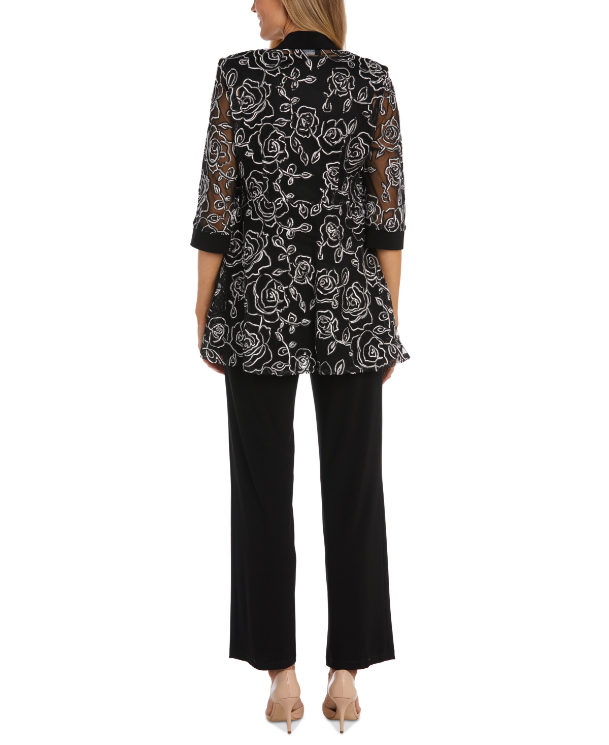 Shop R & M Richards Women's Layered-look Top & Straight-fit Pants In Black White