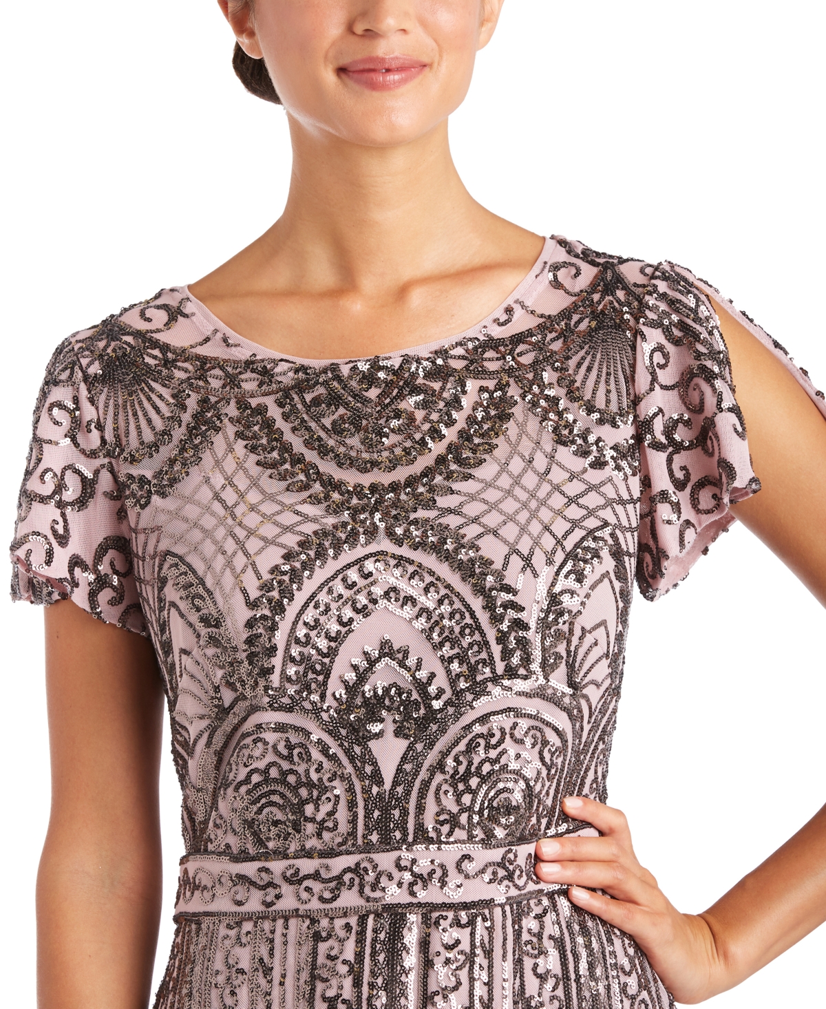 R & M Richards Mesh Beaded Dress