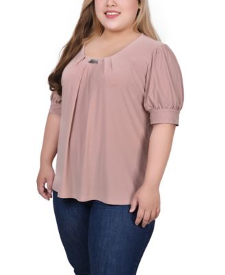 Plus Size Short Balloon Sleeve Top with Hardware