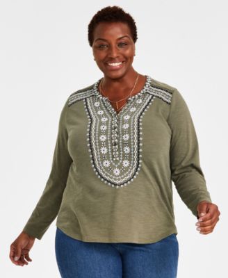 Style & Co - Plus Size Cotton Embroidered Knit Top
