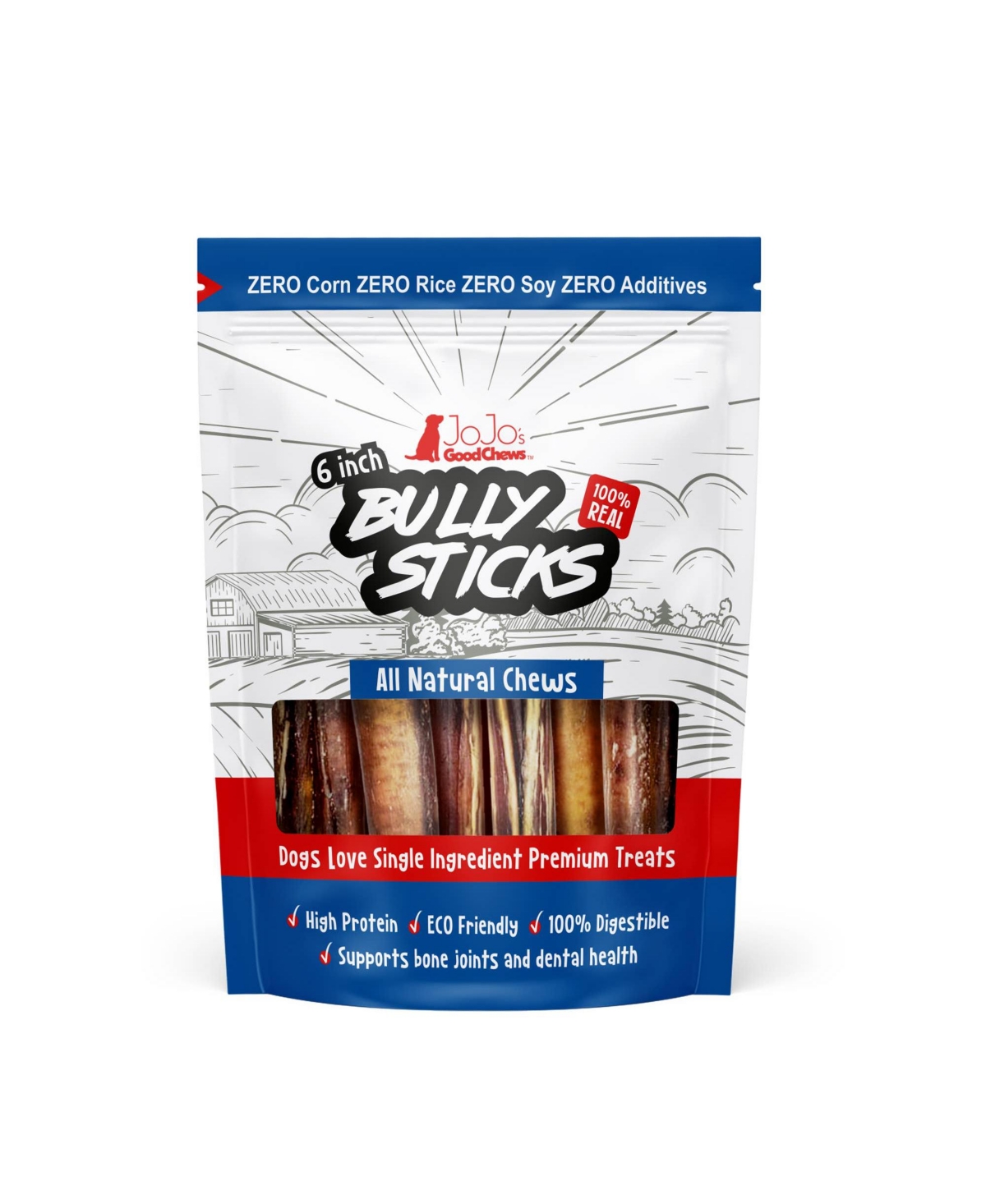 All-Natural Beef Bully Stick Dog Treats - 6" Thick (3-Pack) - Open Miscellaneous