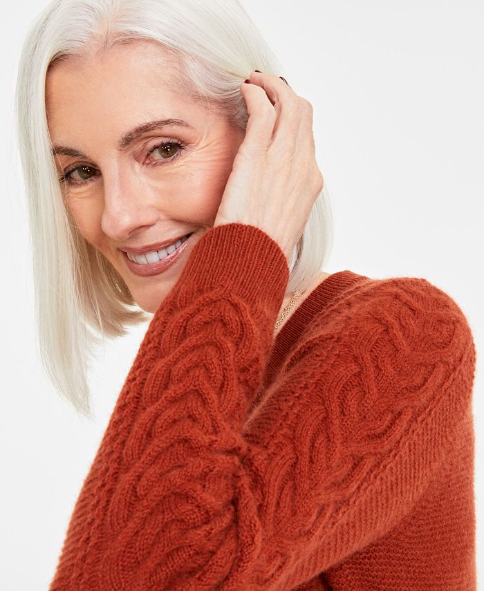 Charter Club Women's 100% Cashmere Cable-Knit-Sleeve Sweater, Created ...