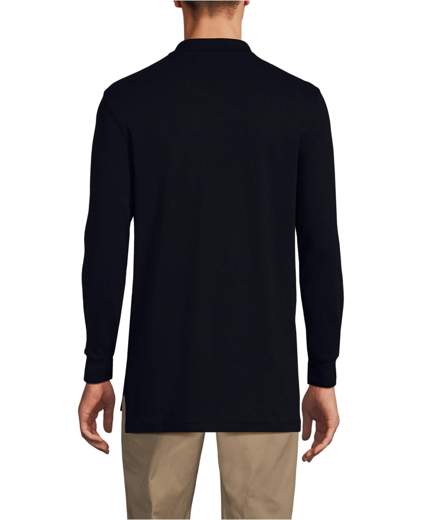 Мужское поло Lands' End School Uniform Long Sleeve Interlock Polo Shirt, цвет: Чёрный — фото 6