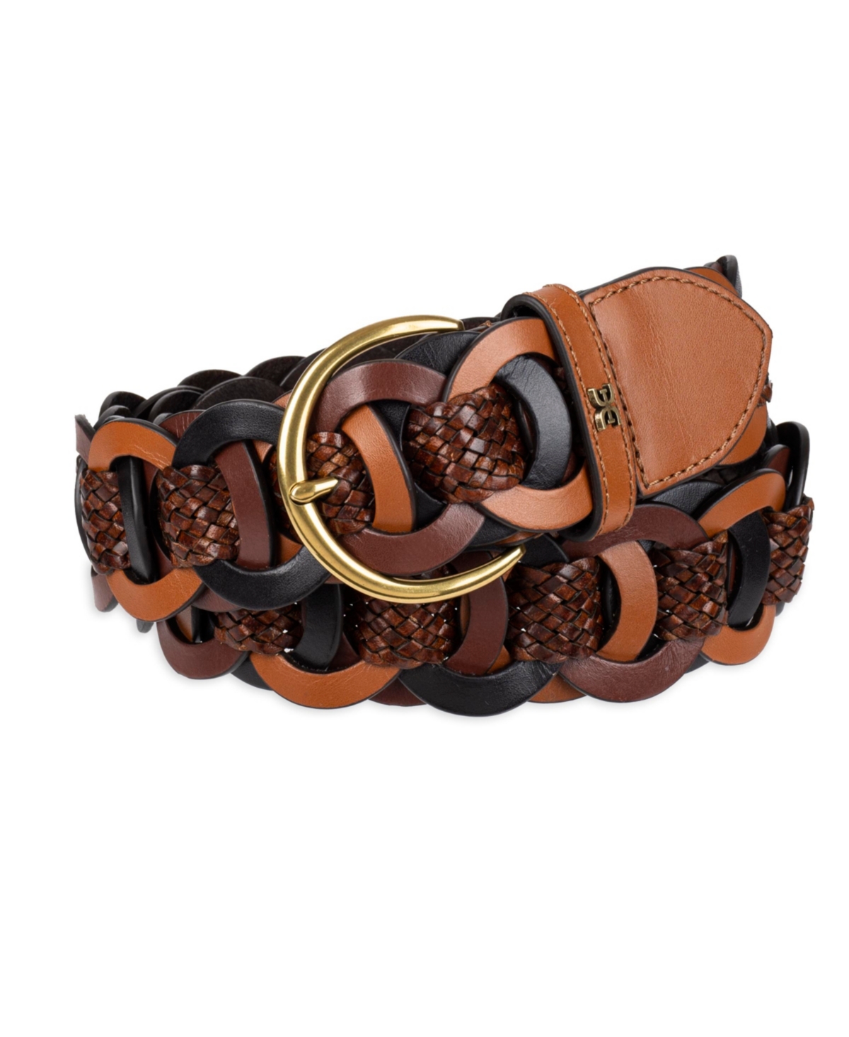Women's Casual Woven Linked Genuine Leather Belt - Multi Brown