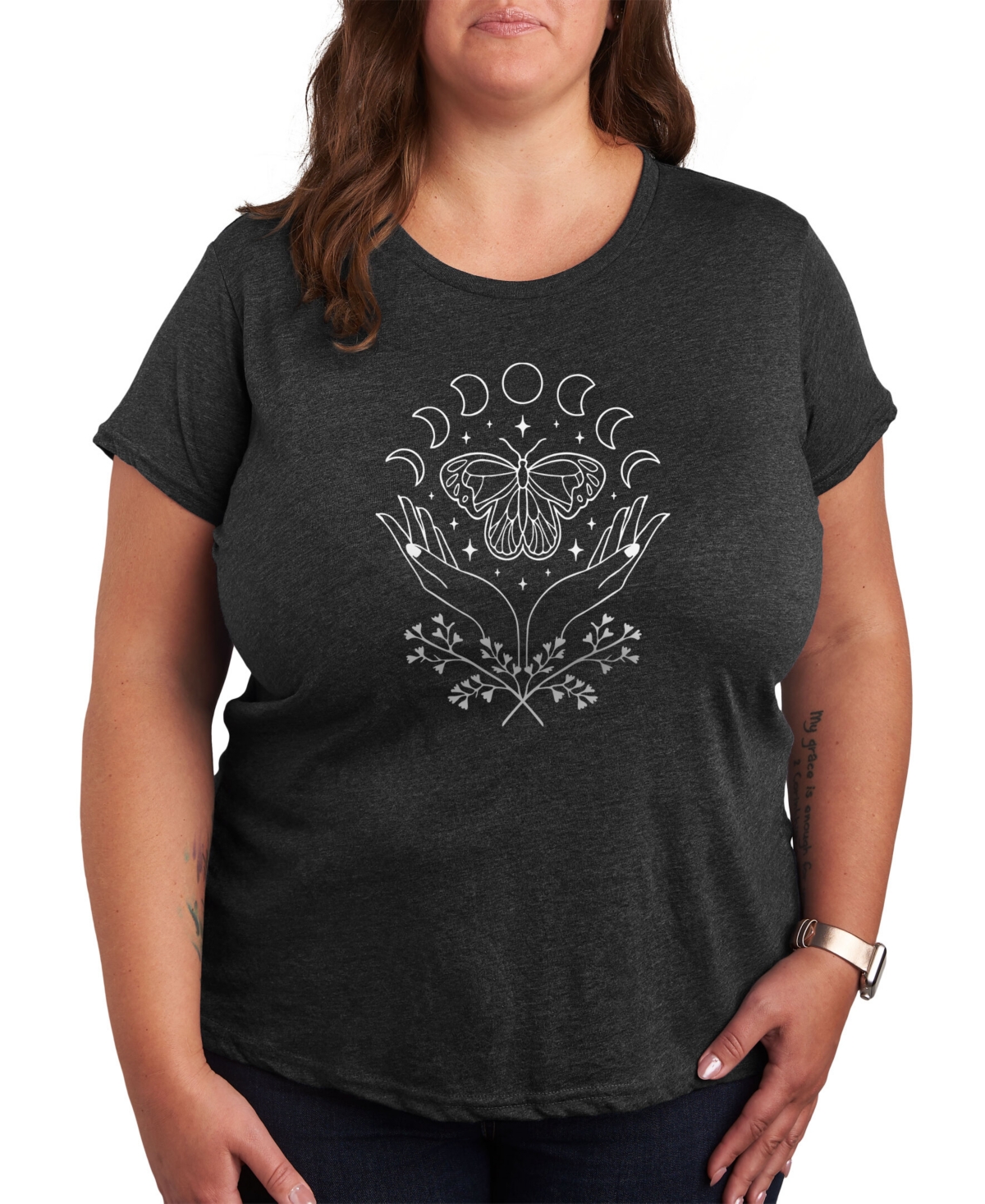 Shop Air Waves Trendy Plus Size Cosmic Butterfly Graphic T-shirt In Gray