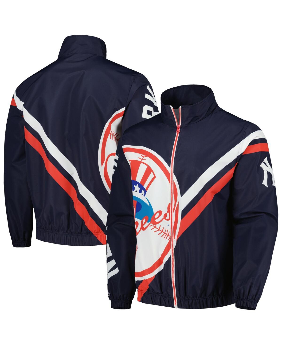 Men's Mitchell & Ness Navy New York Yankees Exploded Logo Warm Up Full-Zip Jacket - Navy