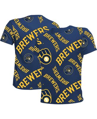 Big Boys and Girls Navy Milwaukee Brewers Allover Team T-shirt