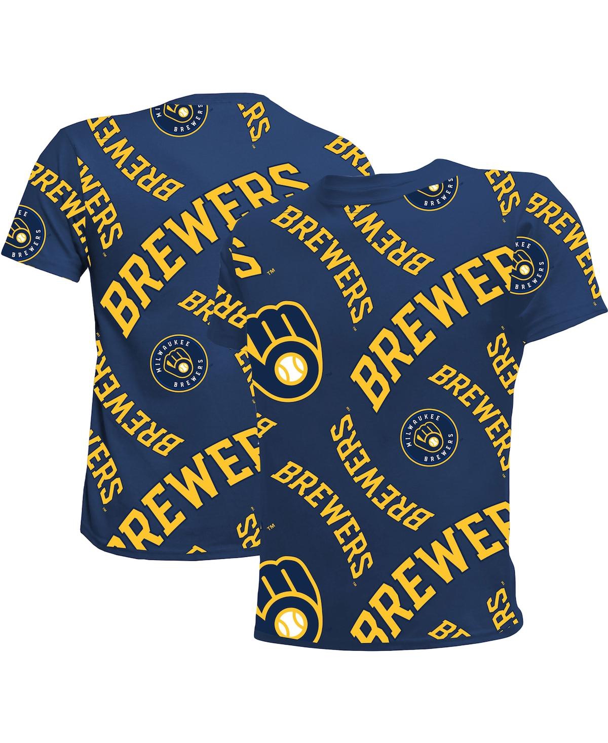 Shop Stitches Big Boys And Girls  Navy Milwaukee Brewers Allover Team T-shirt